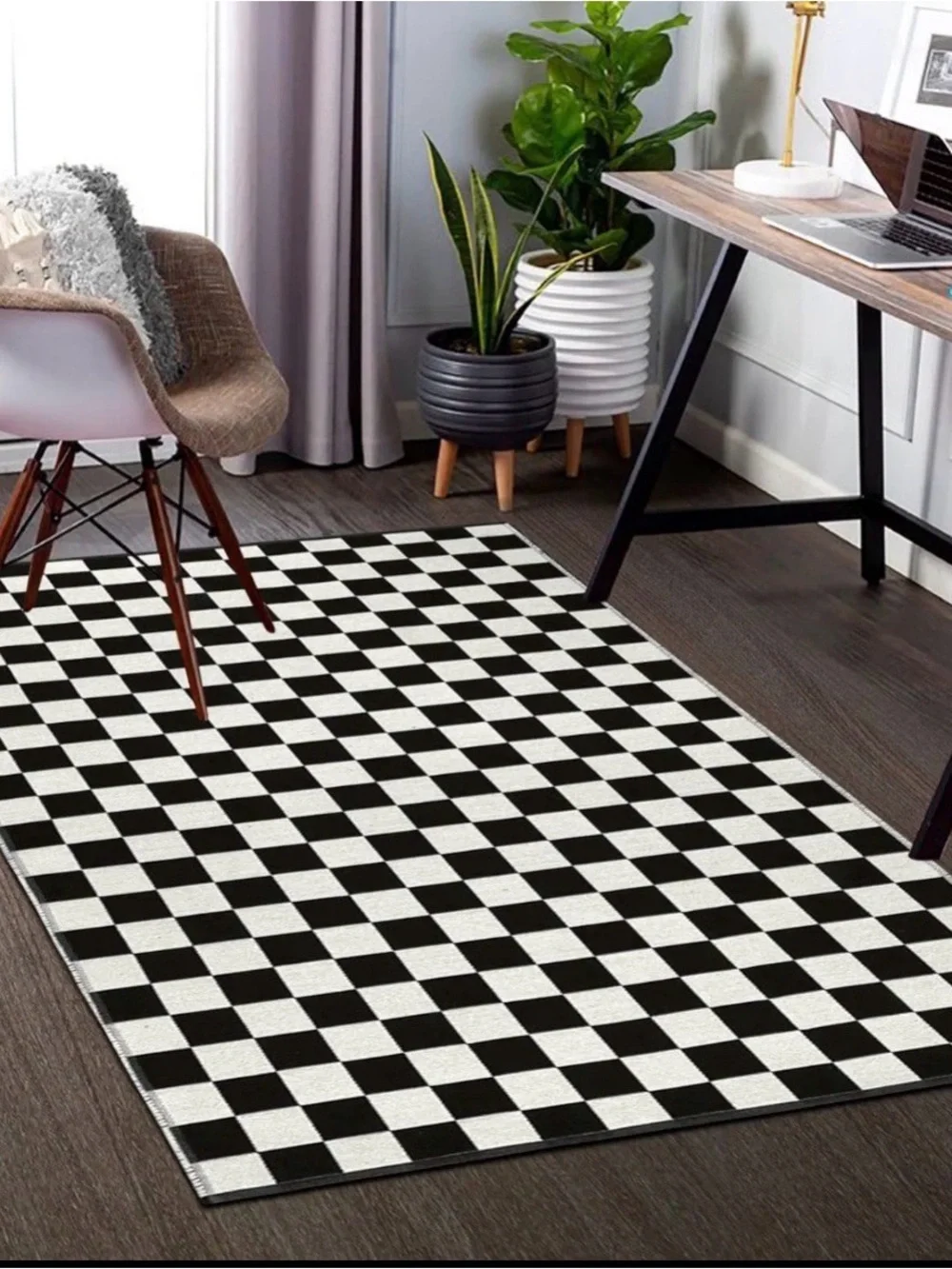 Black and White Checkered Area Rug, 3*5ft